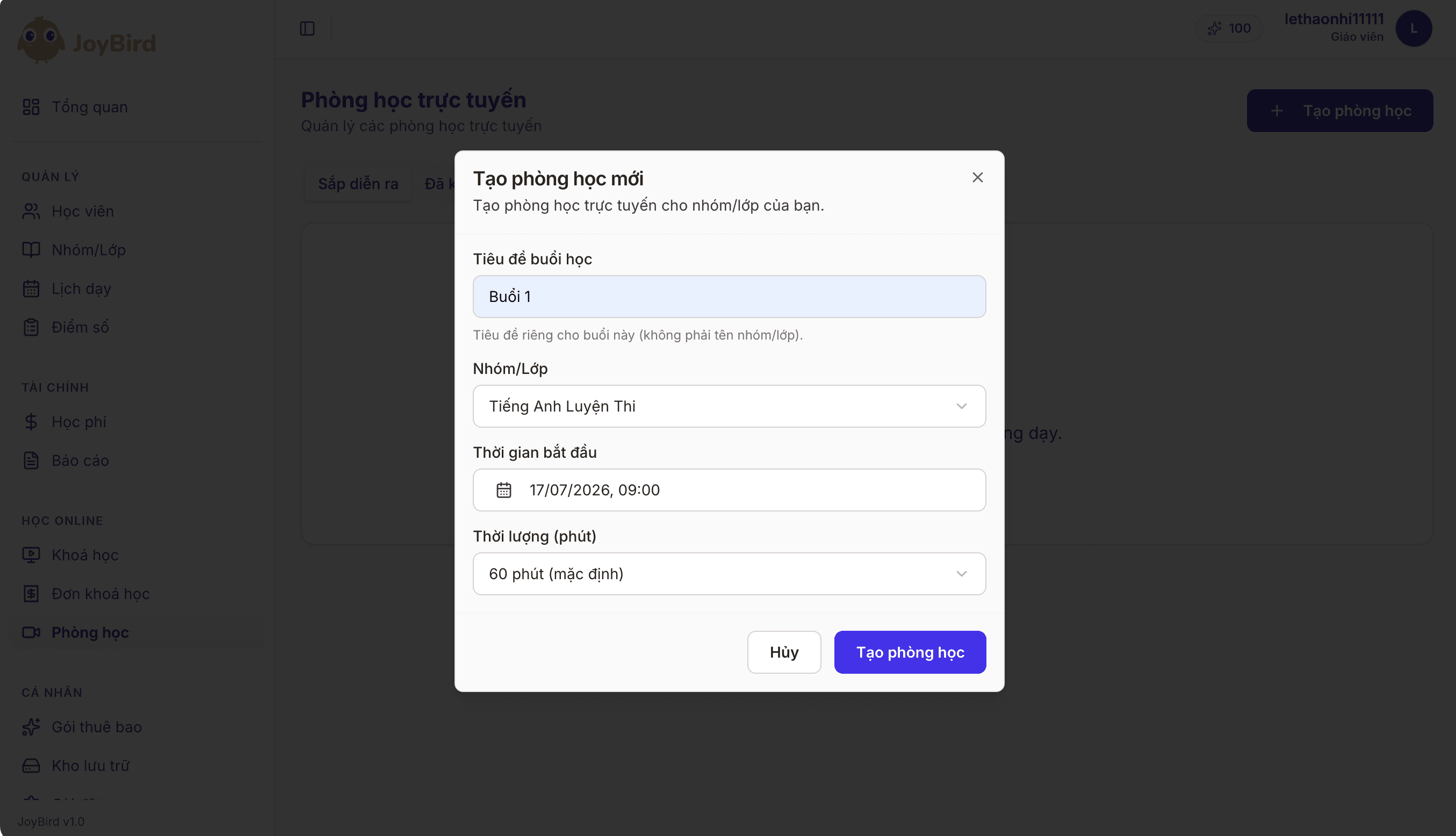 Tạo phòng học online